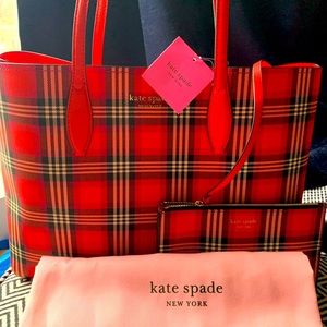 NWT Kate Spade All Day Foliage Plaid Large Tote
